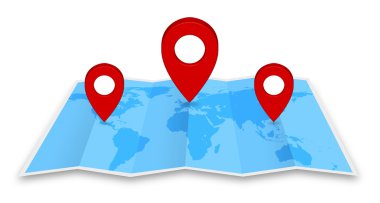 PIN harita simgesi mavi bir harita üzerinde